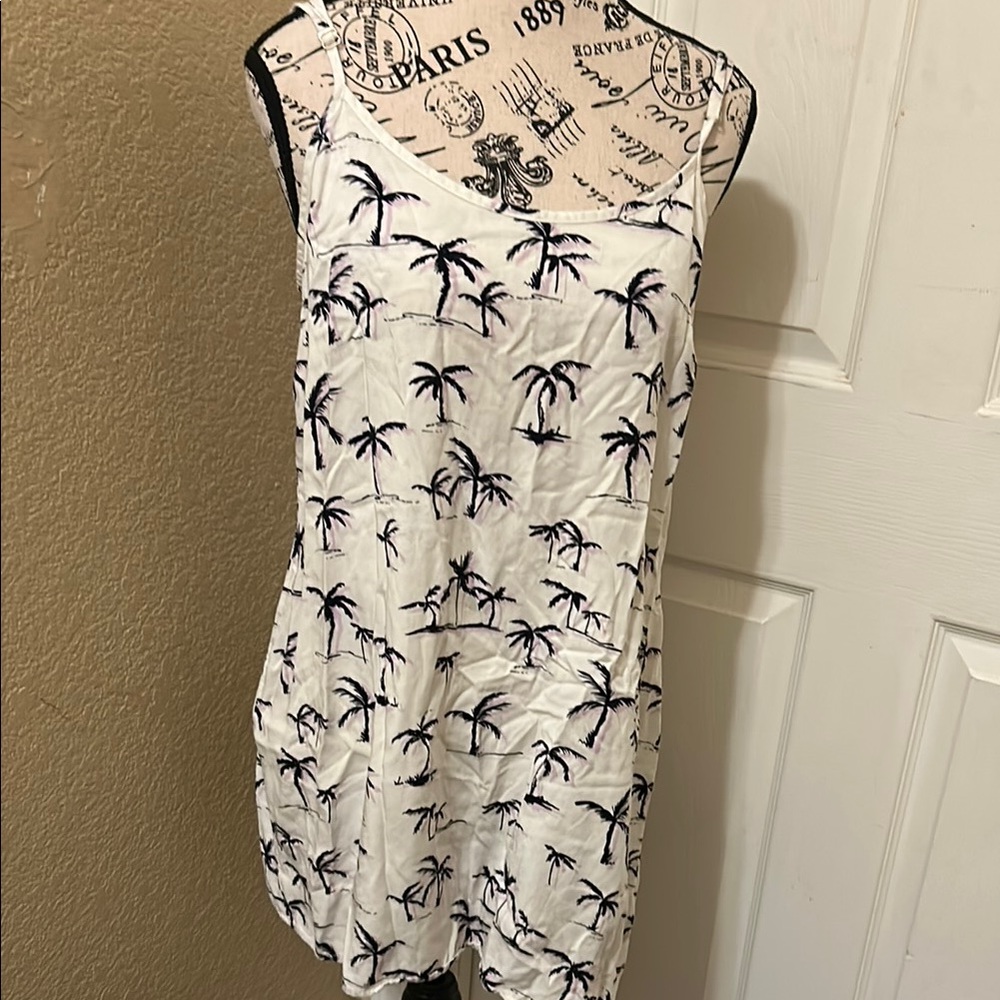 American Apparel White and Black With Lavendar Palm print Mini Dress